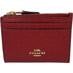 Coach unisex Crossgrain Mini Skinny Leather ID Key Ring Card Case 1941 Red 88250